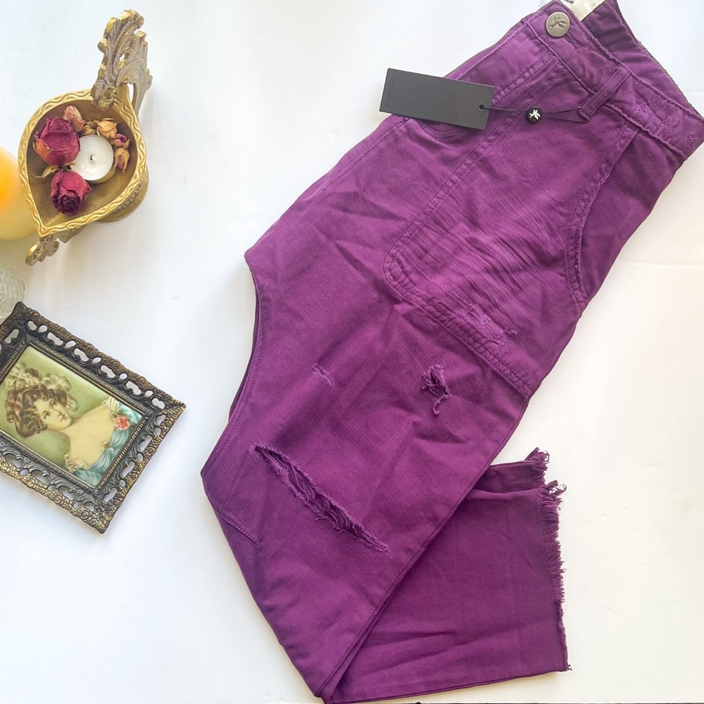 NWT Free People X One Teaspoon Shinners Harem Jeans Disstressed Deep Purple